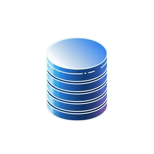 A stylized blue database icon shaped like a stack of hard drives, centered on a plain white background.