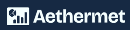 Aethernet brand logo with a dark blue background and white text and chart icon.