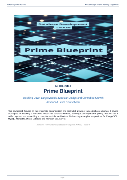 A book cover for 'Prime Blueprint' by Aethermet, featuring a dark blue and black digital grid graphic with the title in white text, shown on a white page background.